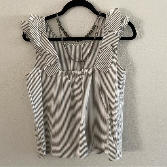 J. CREW Ruffle Sleeve Shirt Blouse Gray White - Picture 3 of 4